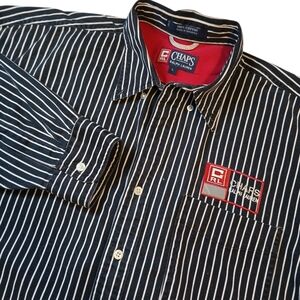 Vintage Chaps Ralph Lauren Jail‎ Striped Denim Button Down Shirt Size Large